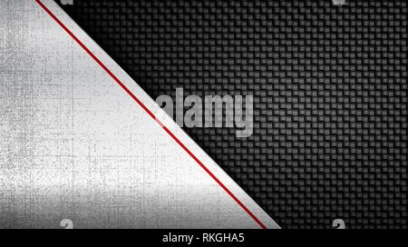 Construction background. Vector illustration of abstract stainless steel metal panel with grunge overlay metallic texture over carbon fiber background Stock Vector