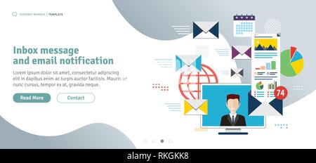 Inbox message and email notification. Communication and email marketing, send email, email inbox. Notification new message.Template in flat design for Stock Vector