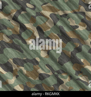 Camouflage pattern background seamless illustration. Classic clothing style masking camo repeat print. Green brown black olive colors forest texture Stock Photo