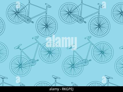 Hipster bike vector pattern illustration in gray and turquoise blue colors palette Stock Vector