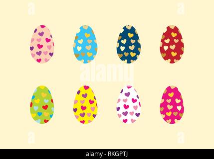 Easter eggs set with hearts vector template on orange background Stock Vector