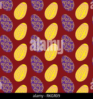 Easter eggs set cactus vector pattern template on red background Stock Vector