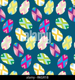 Easter eggs set geometric vector pattern template on blue background Stock Vector