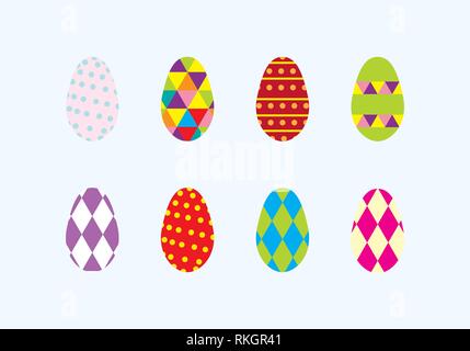 Easter eggs set geometric colorful vector illustration on light background Stock Vector