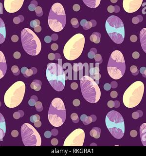 Hand drawn ginkgo leaves in a purple, yellow, blue and pink colors palette vector pattern Easter eggs set Stock Vector
