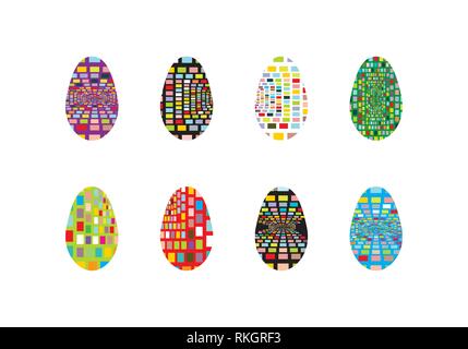 Easter eggs set square geometric vector illustration on a white background Stock Vector