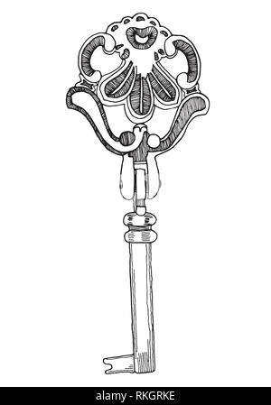 Hand drawn vintage key vector illustration, secret symbol Stock Vector