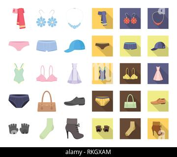 Clothes and accessories cartoon,flat icons in set collection for design. Shoes and decoration vector symbol stock illustration.