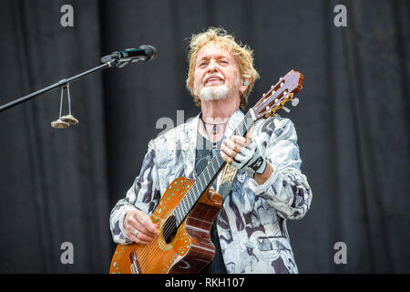 Sweden, Solvesborg – June 9, 2018. Yes, the British progressive rock band, performs a live concert during the Swedish music festival Sweden Rock Festival 2018. Here singer and musician Jon Anderson is seen live on stage. (Photo credit: Gonzales Photo - Terje Dokken). Stock Photo