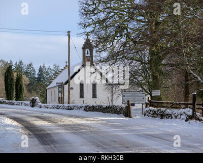 St Ninian's Scottish Episcopal Church from the A831 road in Glen Urquhart, Highland, Scotland Stock Photo