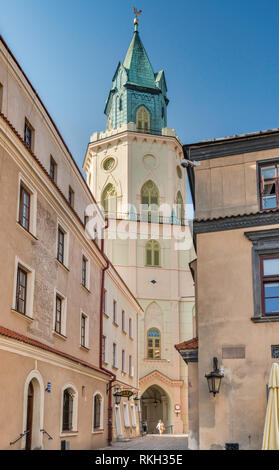 Trinitarian Tower seen from Jesuit Street or ulica Jezuicka at Old Town in Lublin, Malopolska aka Lesser Poland region, Poland Stock Photo