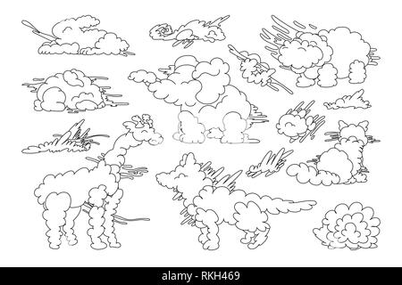 vector animal shaped cloud. Black white linear set Stock Vector