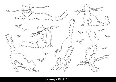 vector animal shaped cloud. Black white linear set Stock Vector