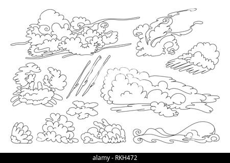 vector animal shaped cloud. Black white linear set Stock Vector
