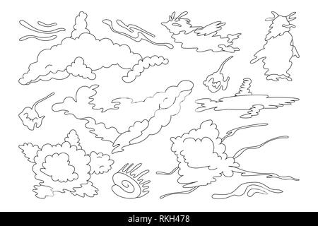 vector animal shaped cloud. Black white linear set Stock Vector