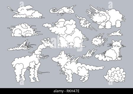 vector animal shaped cloud. Cartoon linear set Stock Vector