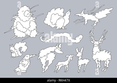 vector animal shaped cloud. Cartoon linear set Stock Vector