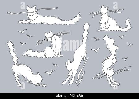 vector animal shaped cloud. Cartoon linear set Stock Vector