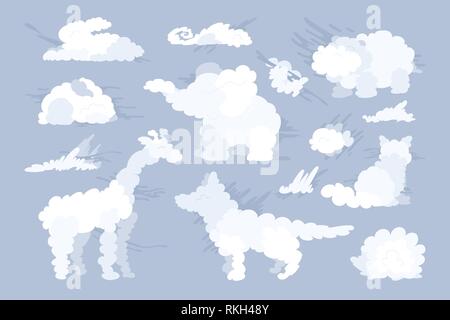 vector animal shaped cloud. Flat pastel set Stock Vector