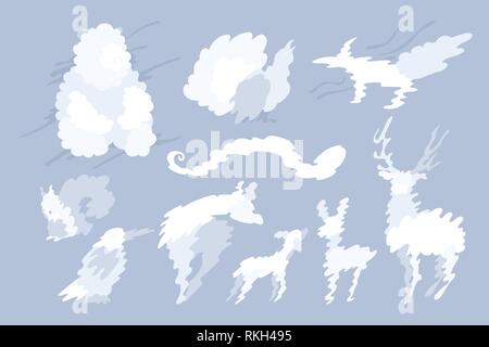 vector animal shaped cloud. Flat pastel set Stock Vector