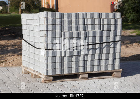 Brick tiles stacked on a pallet Stock Photo
