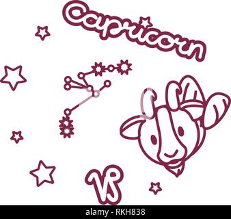 vector line Zodiac sign: capricorn constellation Stock Vector