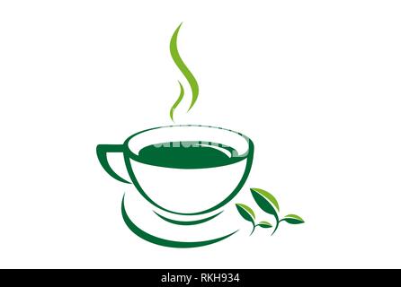 Tea cup logo vector design.Green tea vector logo template. - SuperStock