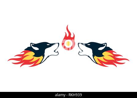 two fire wolf logo concept icon vector concept flat design Stock Photo