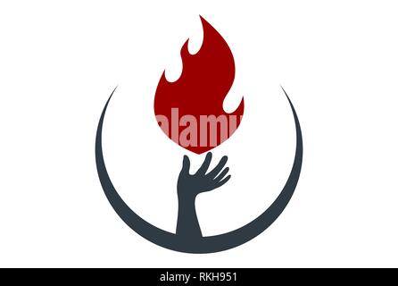 hand fire energy power logo icon vector concept flat design Stock Photo