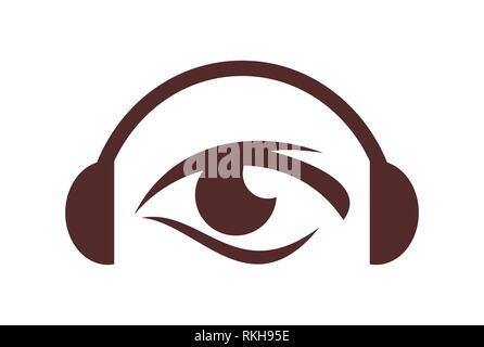 headphone headset eye concept logo icon vector concept flat design Stock Photo