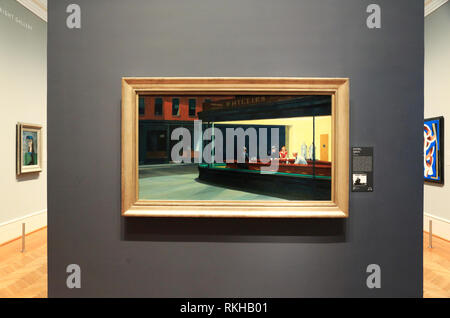Nighthawks (1942) by Edward Hopper's display in the gallery of Art Institute of Chicago.Chicago.Illinois.USA Stock Photo
