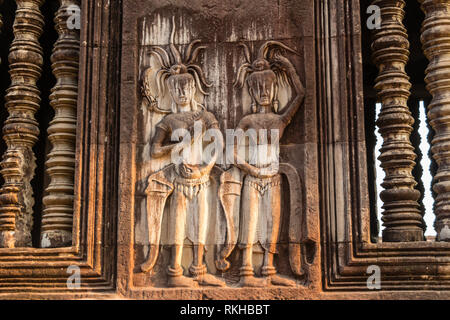 Ruins, temples and statues  at sunrise depict  Khmer Culture at Ta Prohm, Angkor Wat ,  UNESCO  World Heritage Site, iSiem Reap,Cambodia, Asia Stock Photo