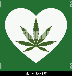 Heart symbol with cannabis leaf inside. Marijuana Heart. Isolated vector illustration Stock Vector