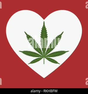 Heart symbol with cannabis leaf inside. Marijuana Heart. Isolated vector illustration Stock Vector