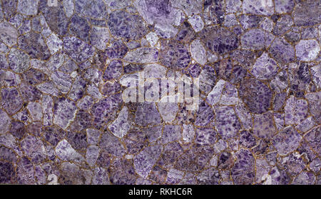 Natural purple amethyst, large slab of glued parts. Stock Photo