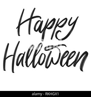 Happy Halloween challigraphy, isolated on white background. Halloween invitation and greeting. Stock Photo