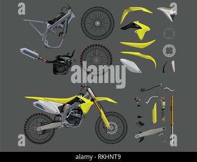 motorcucle Parts set flat full garage sale Stock Vector