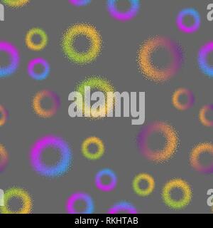 Bright neon abstract geometric seamless pattern of circles on a gray background Stock Vector