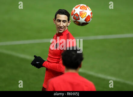 Paris Saint Germain's Angel Di Maria during the training session at Old Trafford, Manchester. Stock Photo