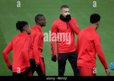 Paris Saint Germain's Kylian Mbappe during the training session at Old Trafford, Manchester. Stock Photo