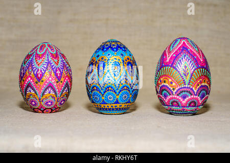 the Easter eggs, the hand-painted with acrylic paints Stock Photo