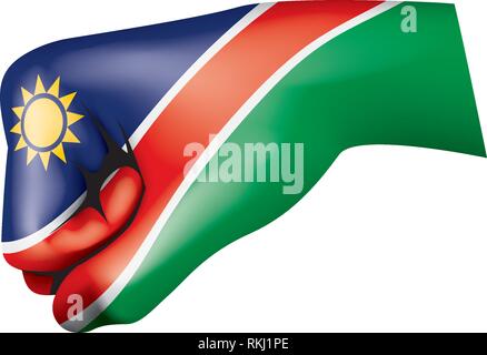 Namibia flag and hand on white background. Vector illustration Stock Vector