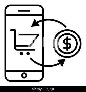 Online Transaction Icon, Vector Illustration, E-commerce Outline Stock Photo