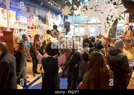 NEW YORK - CIRCA MARCH, 2016: inside of Times Square Disney Store. Disney Store is an international chain of specialty stores selling only Disney rela Stock Photo