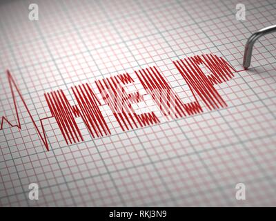 3D render – Concept of cardiogram line of death and health - damaged ...