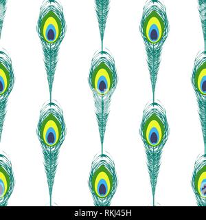 Colorful Peacock Feathers Seamless Pattern Stock Vector