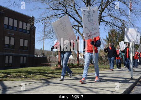 Teachers at a school district in Pennsyvania, United States go on strike to demand higher wages in this 2015 file image. Stock Photo