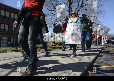 Teachers at a school district in Pennsyvania, United States go on strike to demand higher wages in this 2015 file image. Stock Photo