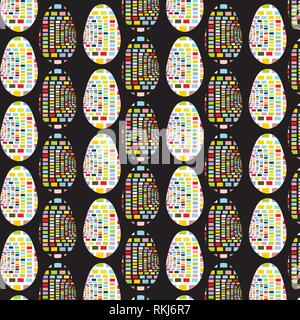 Easter eggs set square colorful geometric vector pattern on black background Stock Vector
