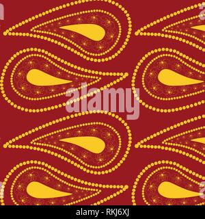 Ornamental vector pattern illustration with floral elements in gold and red colors palette Stock Vector